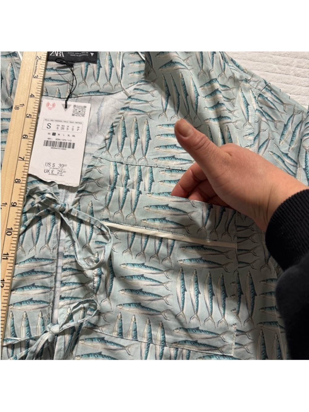 Zara Mint Green Patterned Tie-Front Crop Top - Picture 10 of 12